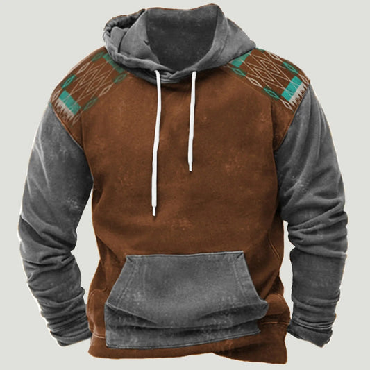 Casual stralende hoodie voor mannen met zon-en-maanmotief en etnische details.