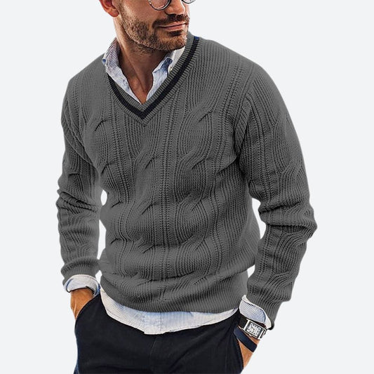 Warme en stijlvolle trui voor mannen met een V-hals en kabelgebreid patroon, ideaal voor herfst en winter, perfect voor een elegante en comfortabele look.